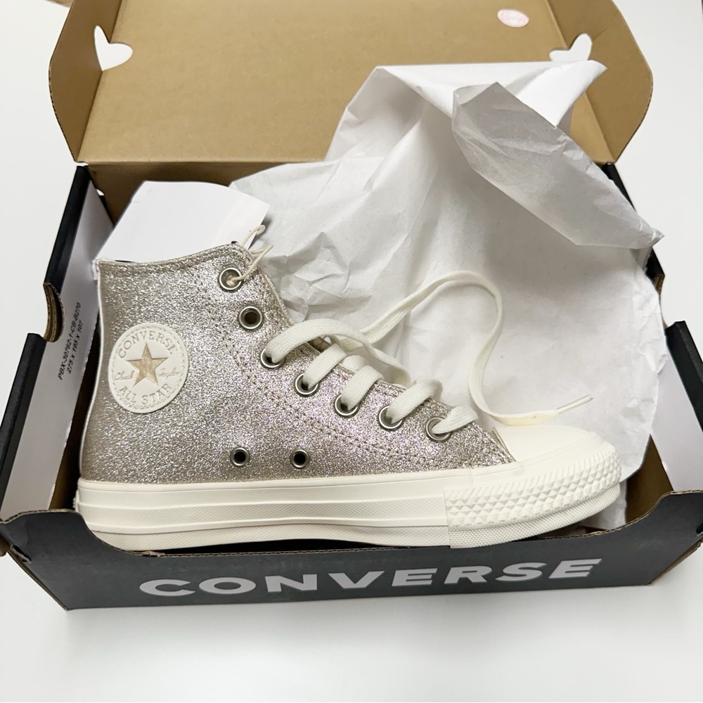 NWT CONVERSE women’s light gold & Egret Glitter Shimmer High Top Chucks